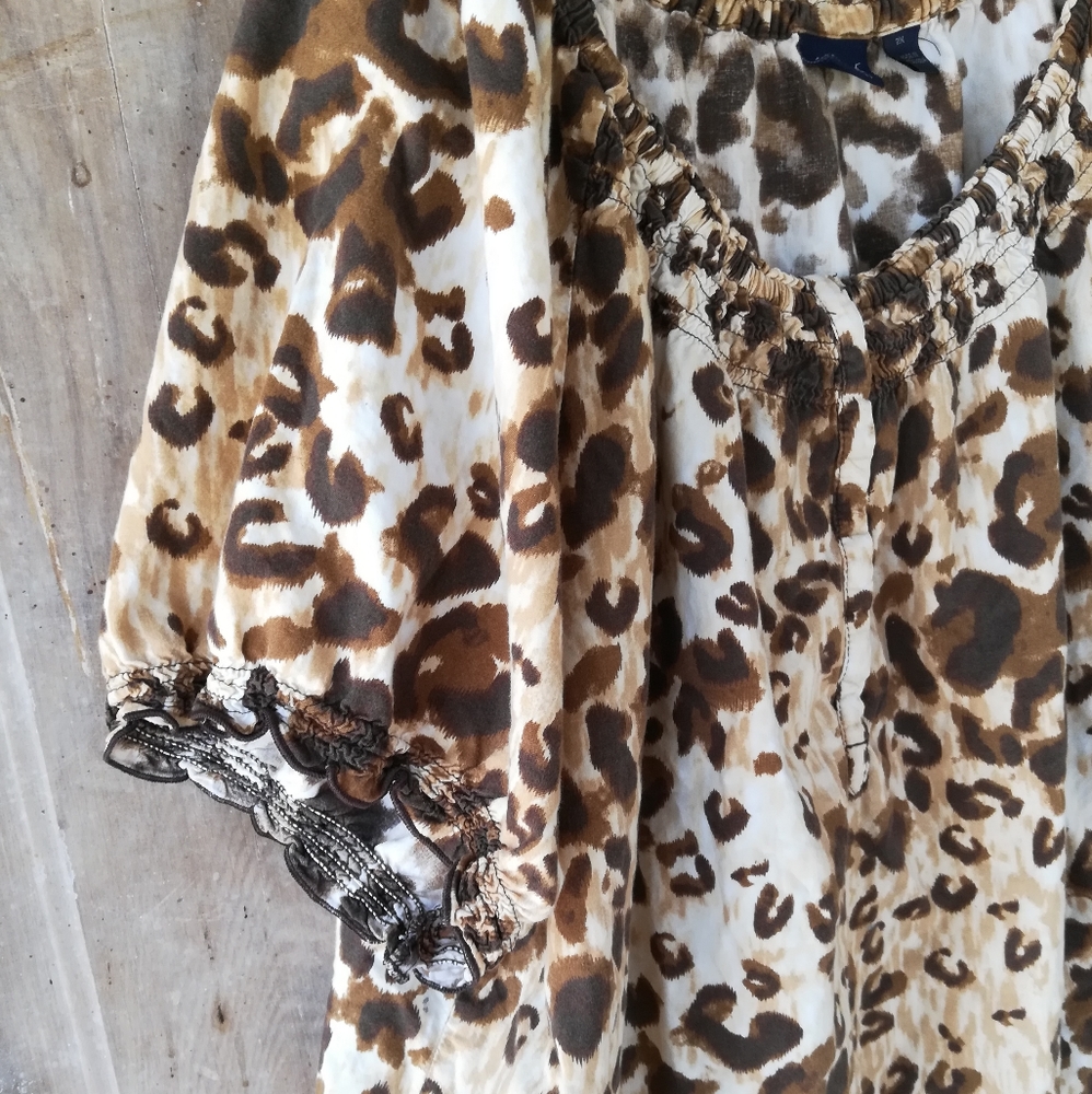 Leopard Print Boho Peasant Top - image 2